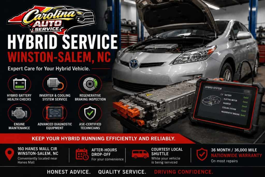 Hybrid service Winston-Salem NC in-shop diagnostics for hybrid battery warning lights and maintenance