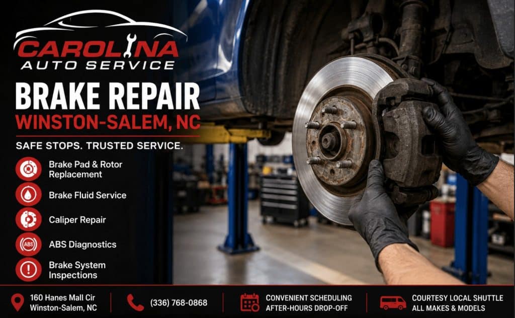 Brake repair Winston-Salem NC in-shop auto service for pads rotors and ABS diagnostics