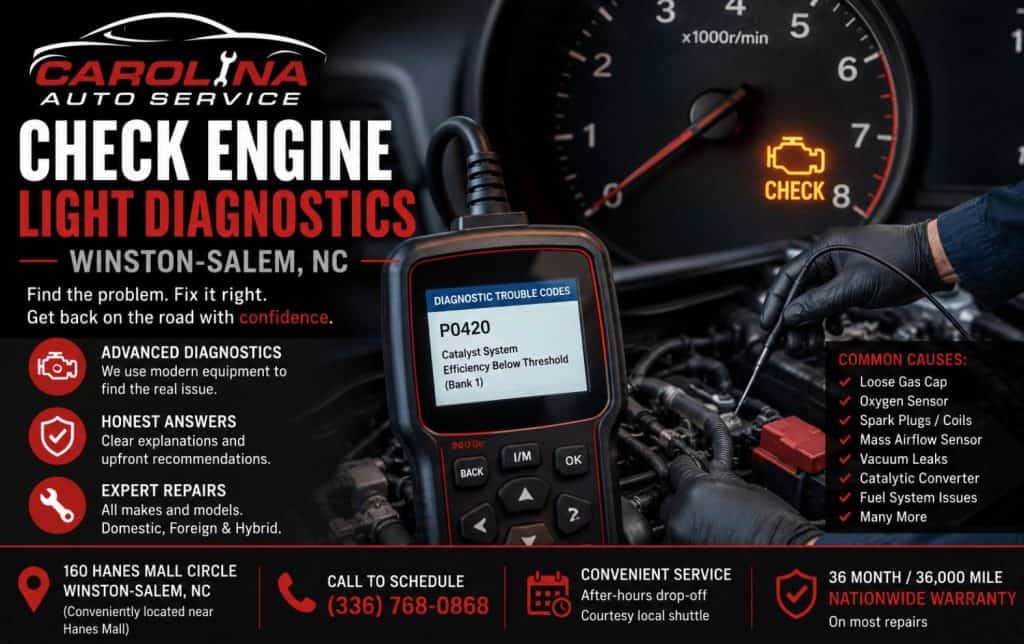 Check engine light diagnostics Winston-Salem NC in-shop auto repair servic