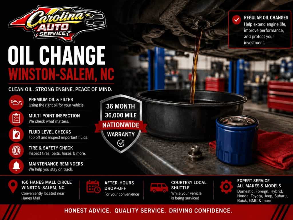 Oil change Winston-Salem NC in-shop auto maintenance service