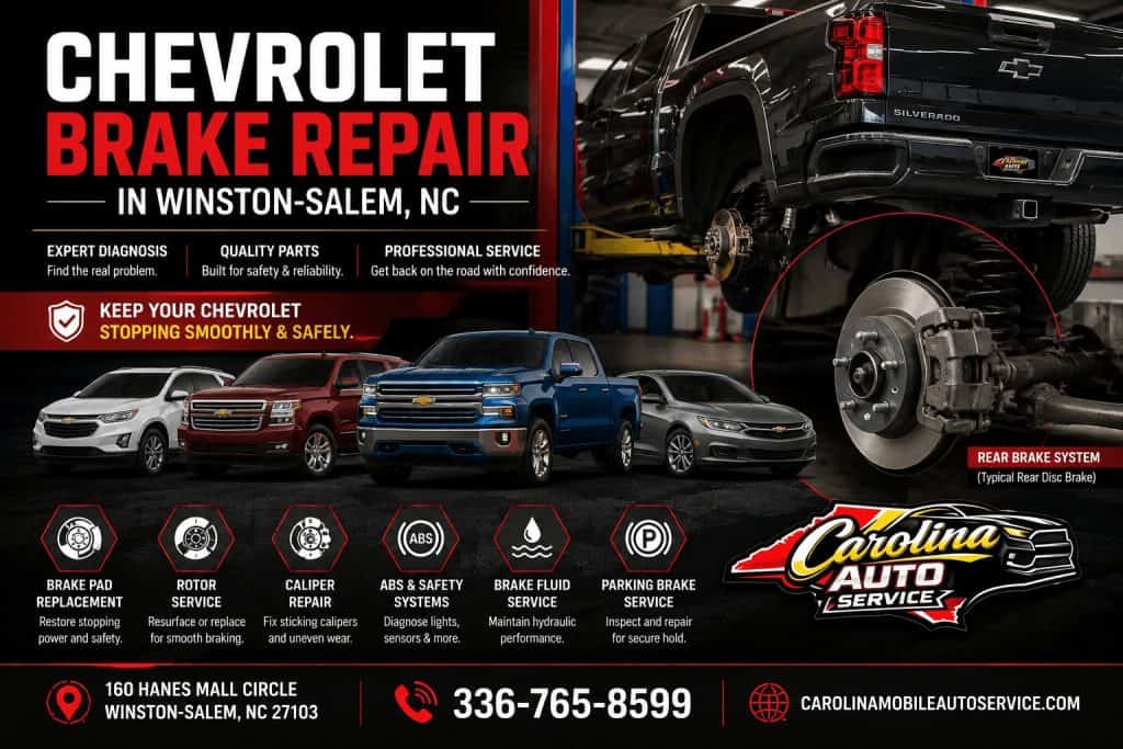Technician performing Chevrolet Brake Repair in Winston-Salem NC