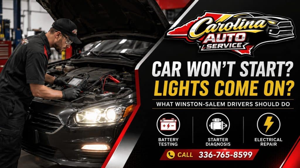 Technician diagnosing a car that will not start even though the dashboard lights work