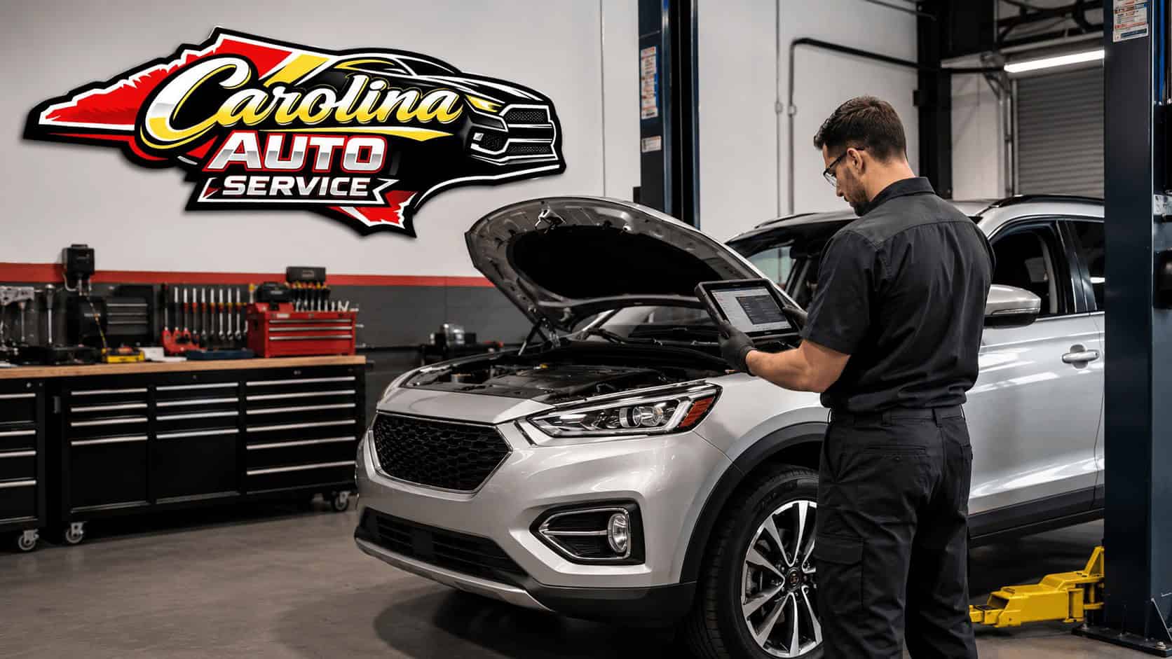 Carolina Auto Service technician performing vehicle diagnostics in Winston-Salem, NC