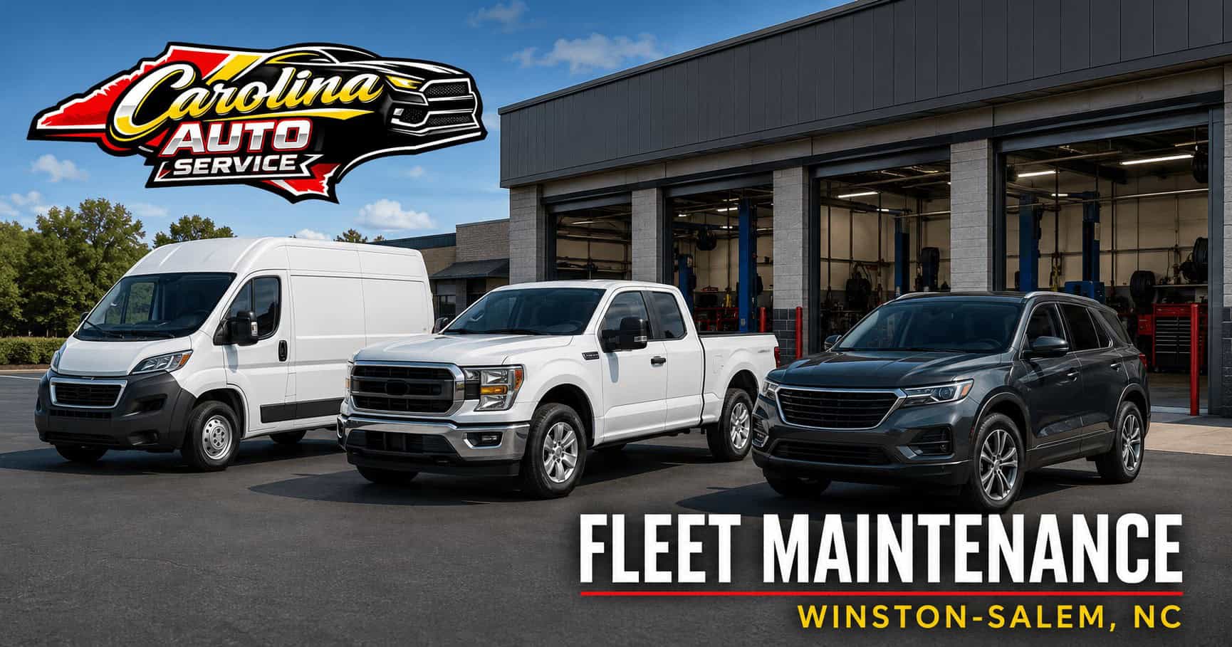Commercial fleet vehicles at Carolina Auto Service for fleet maintenance in Winston-Salem, NC
